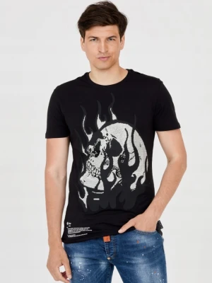 PHILIPP PLEIN Męski t-shirt z czaszką w płomieniach, Rozmiar L
