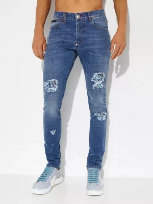 Philipp Plein Niebieskie jeansy Paisley Super Straight