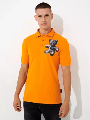 Philipp Plein Pomarańczowa koszulka polo Paisley Teddy Bear