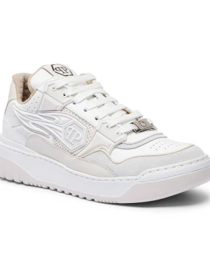 Philipp Plein Skórzane sneakersy Lo-Top Strass Hexagon | zamsz