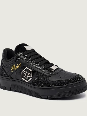 Philipp Plein Skórzane sneakersy Mix Strass Cocco czarny