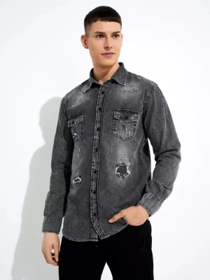 Philipp Plein Szara jeansowa koszula