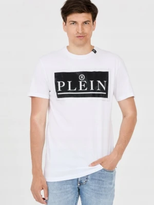 PHILIPP PLEIN T-shirt męski biały z dużym logo, Rozmiar M