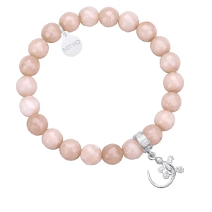 Piaskowa bransoletka z fasetowanego jadeitu ze srebrną jaszczurką SOTHO