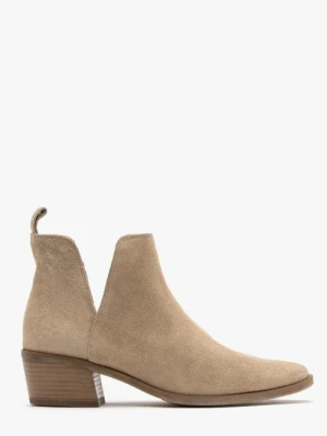 Piaskowe botki na niskim obcasie Ryłko