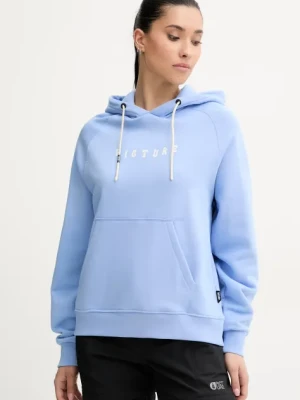 Picture bluza bawełniana Quenar damska kolor niebieski z kapturem z nadrukiem WSW0362