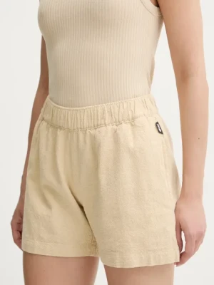 Picture szorty bawełniane Flaros damskie kolor beżowy gładkie high waist WSH0097