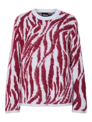 Pieces Sweter "Mynthe" w kolorze błękitno-czerwonym rozmiar: S