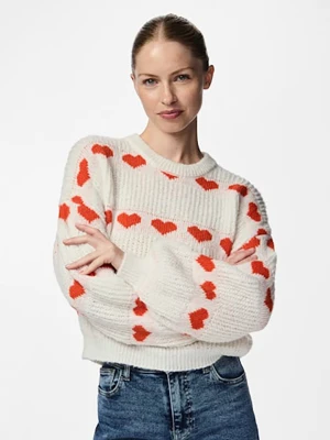 Pieces Sweter w kolorze biało-czerwonym rozmiar: XL
