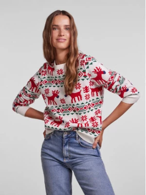 Pieces Sweter Xmas 17130539 Biały Regular Fit