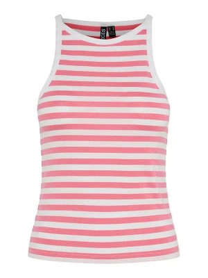 Pieces Top "Jane" w kolorze jasnoróżowo-białym rozmiar: L