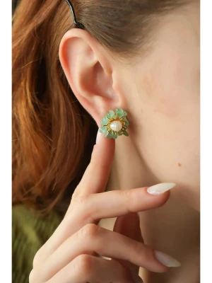 Pierres delicates Kolczyki-wkrętki w kolorze białym z perłami i agatami rozmiar: onesize