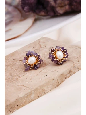 Pierres delicates Kolczyki-wkrętki w kolorze białym z perłami i ametystami rozmiar: onesize