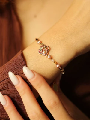 Pierres delicates Pozłacana bransoletka z kamieniami szlachetnymi i perłami rozmiar: onesize