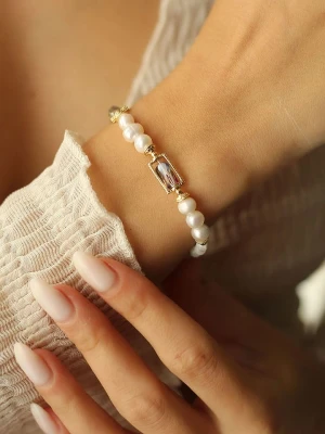 Pierres delicates Pozłacana bransoletka z kamieniami szlachetnymi i perłami rozmiar: onesize