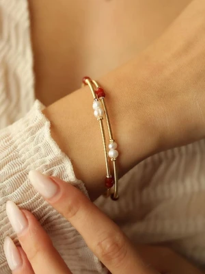 Pierres delicates Pozłacana bransoletka z kryształami i perłami rozmiar: onesize