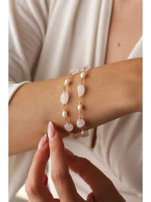 Pierres delicates Pozłacana bransoletka z kwarcem różowym rozmiar: onesize