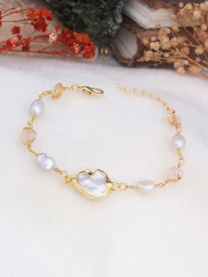 Pierres delicates Pozłacana bransoletka z masą perłową i cytrynami rozmiar: onesize