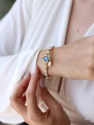 Pierres delicates Pozłacana bransoletka z perłą i amazonitem rozmiar: onesize