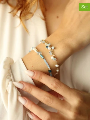 Pierres delicates Pozłacane bransoletki (2 szt.) z kamieniami szlachetnymi i perłami rozmiar: onesize