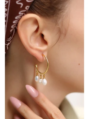 Pierres delicates Pozłacane kolczyki-półkreole z perłami rozmiar: onesize