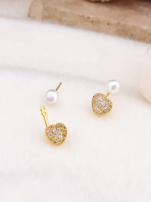 Pierres delicates Pozłacane kolczyki-wkrętki z perłami i cyrkoniami rozmiar: onesize