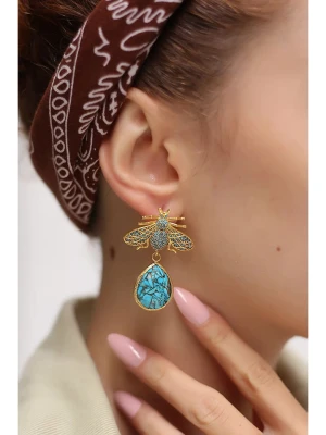 Pierres delicates Pozłacane kolczyki-wkrętki z turkusami i cyrkoniami rozmiar: onesize