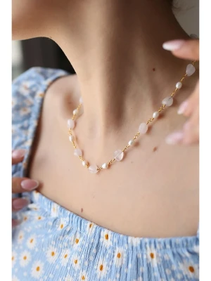 Pierres delicates Pozłacany naszyjnik z kwarcem różowym - dł. 43 cm rozmiar: onesize