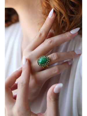 Pierres delicates Pozłacany pierścionek z agatem i cyrkoniami rozmiar: onesize