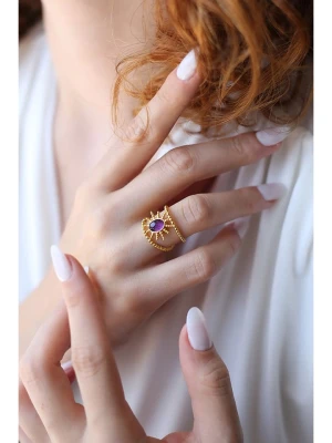 Pierres delicates Pozłacany pierścionek z ametystem rozmiar: onesize