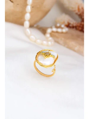 Pierres delicates Pozłacany pierścionek z masą perłową i cyrkoniami rozmiar: onesize