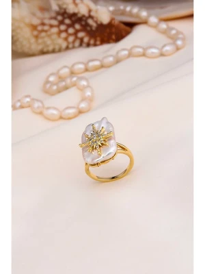 Pierres delicates Pozłacany pierścionek z masą perłową i cyrkoniami rozmiar: onesize