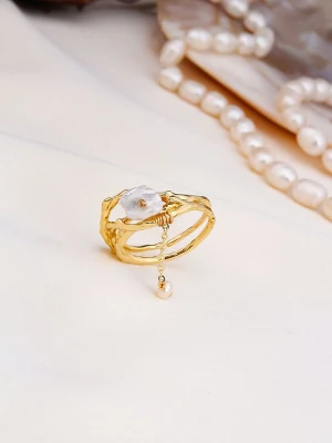 Pierres delicates Pozłacany pierścionek z perłami rozmiar: onesize