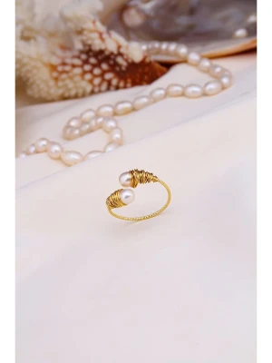 Pierres delicates Pozłacany pierścionek z perłami syntetycznymi rozmiar: onesize