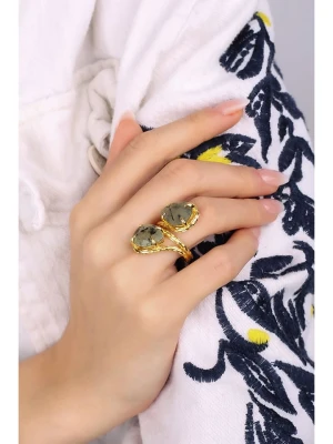 Pierres delicates Pozłacany pierścionek z prehnitami rozmiar: onesize