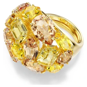 Pierścionek koktajlowy Gema, Szlify różnorodne, Żółty, Powłoka w odcieniu złota Swarovski