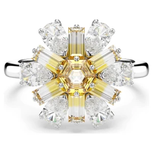 Pierścionek koktajlowy Idyllia, Szlify różnorodne, Kwiat, Żółty, Powłoka z rodu Swarovski
