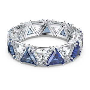 Pierścionek koktajlowy Ortyx, Szlif trójkątny, Niebieski, Powłoka z rodu Swarovski