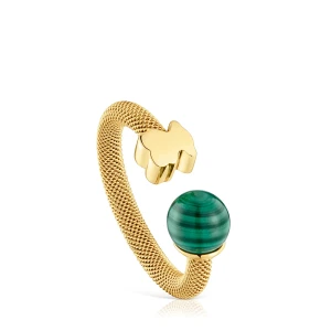 Pierścionek Otwarty Złotego Koloru Ze Stali Z Malachitem Icon Mesh - Tous Rozmiar