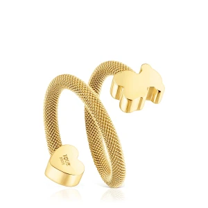 Pierścionek Spiralny Ze Srebra Powlekanego Złotem 18-Karatowym Z Motywami Icon Mesh - Tous Rozmiar