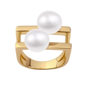 Pierścionek srebrny pozłacany z perłami - Pearls Pearls - Biżuteria YES