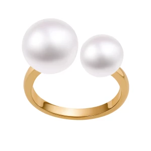 Pierścionek srebrny pozłacany z perłami - Pearls Pearls - Biżuteria YES