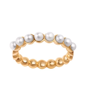 Pierścionek srebrny pozłacany z perłami - Promise Promise - Biżuteria YES