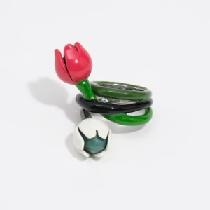 Pierścionek tulipany lakierowane srebrny BIMBA Y LOLA DARK GREEN