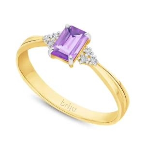 Pierścionek z brylantami 0, 036 ct Glimmer żółte złoto ametyst brazylijski jasny nat. 585 (B0864-100) Briju
