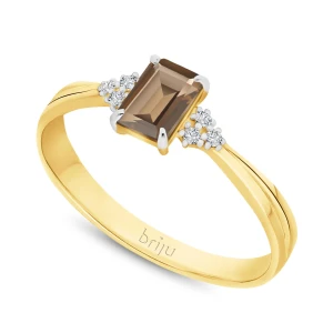 Pierścionek z brylantami 0, 036 ct Glimmer żółte złoto kwarc dymny naturalny 585 (B0864-100) Briju