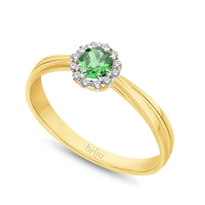 Pierścionek z brylantami 0, 048 ct Glimmer żółte złoto szmaragd naturalny 585 (B0810-100) Briju
