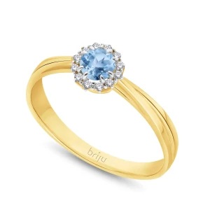 Pierścionek z brylantami 0, 048 ct Glimmer żółte złoto topaz swiss blue naturalny 585 (B0810-100) Briju