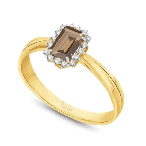 Pierścionek z brylantami 0, 064 ct Glimmer żółte złoto kwarc dymny naturalny 585 (B0819-100) Briju