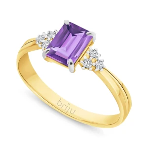 Pierścionek z brylantami 0, 078 ct Glimmer żółte złoto ametyst afrykański ciemny nat. 585 (B0865-100) Briju